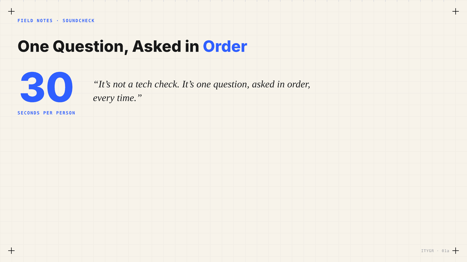 Ask one question at a time, in order