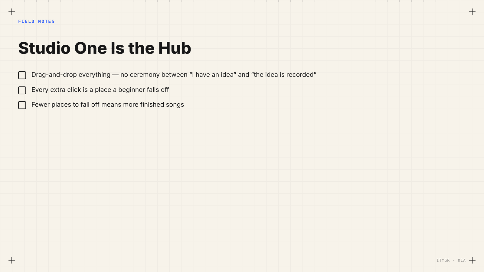 Studio One is the hub — checklist of why it reduces friction