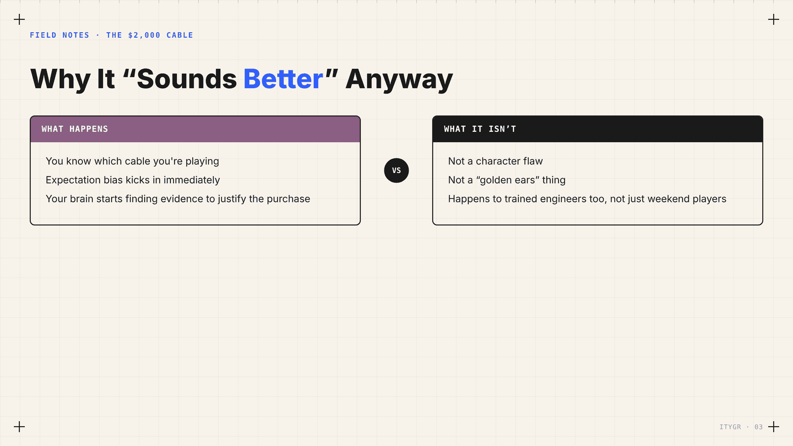 Why an expensive cable sounds better anyway, expectation bias — Field Notes
