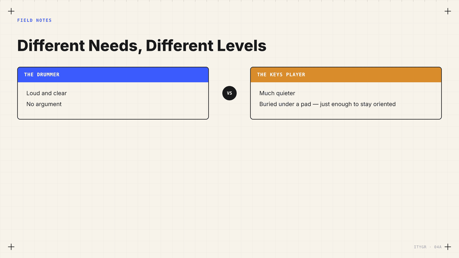 Different needs, different levels