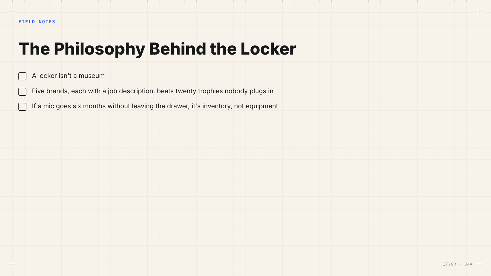 The philosophy behind the mic locker