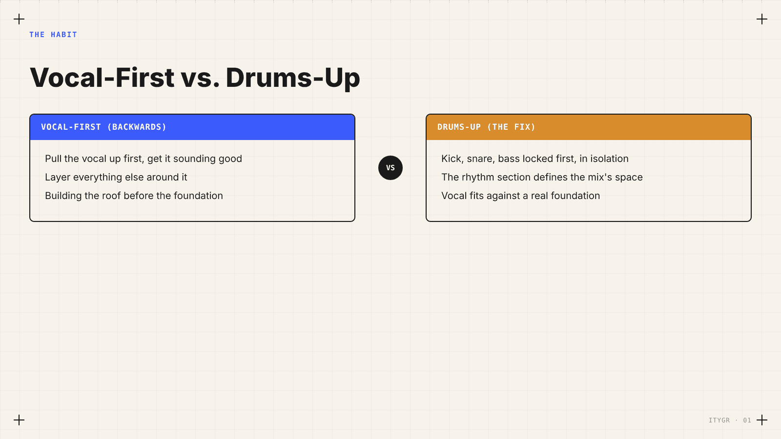 Vocal-first vs drums-up: the habit comparison