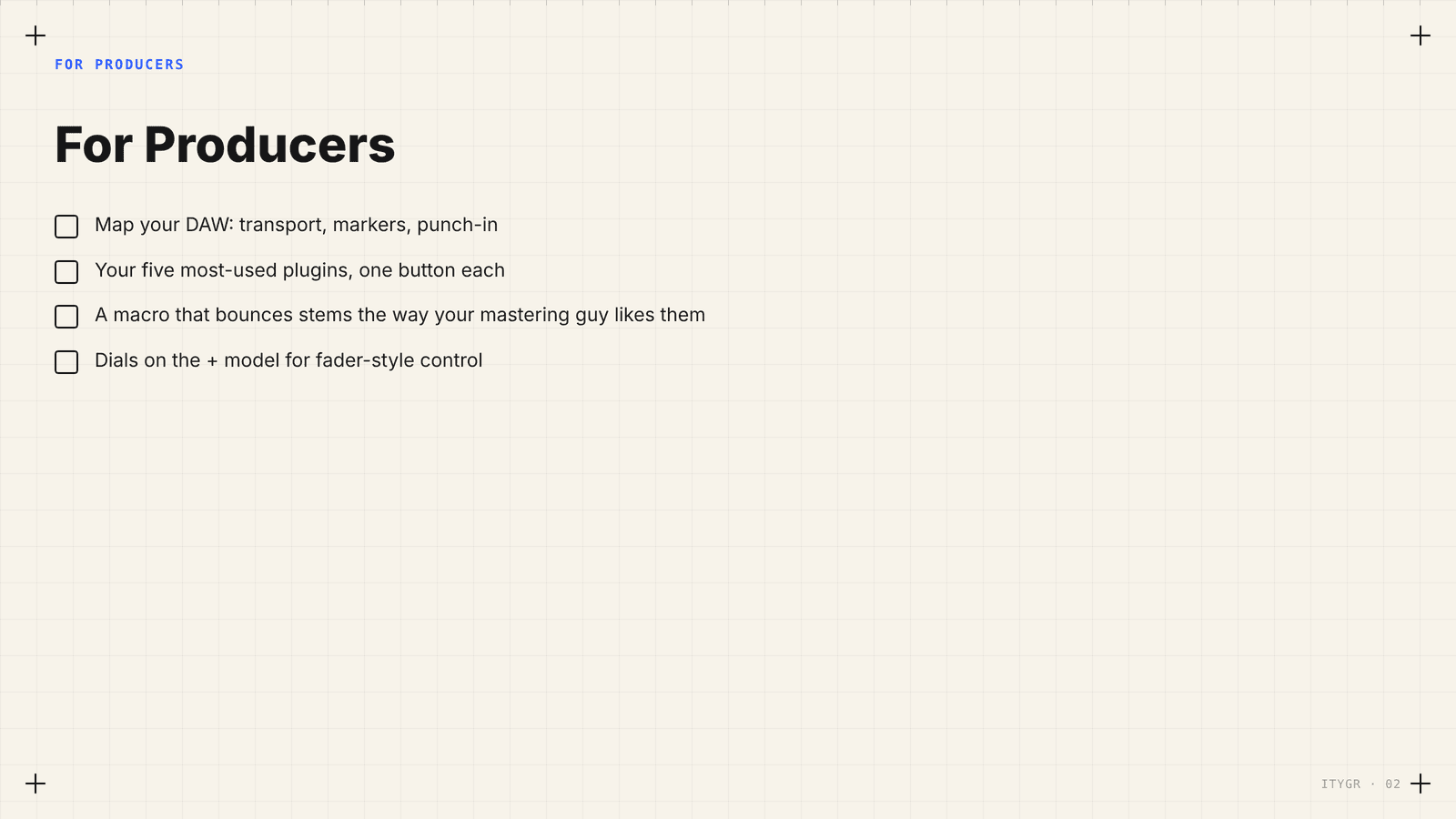 For producers: mapping DAW shortcuts
