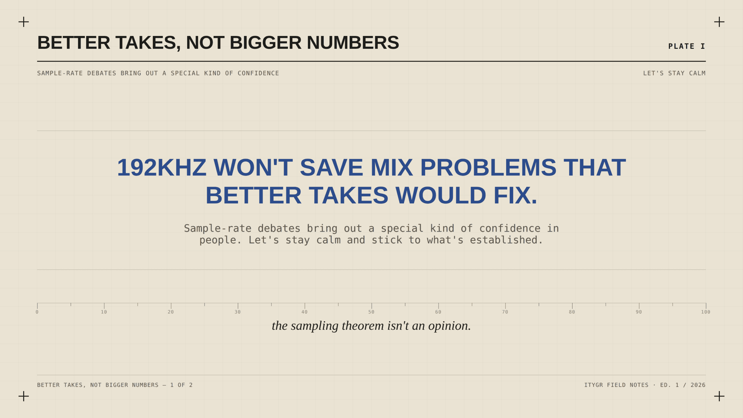 192kHz will not save mix problems that better takes would fix; sample-rate debates bring out overconfidence