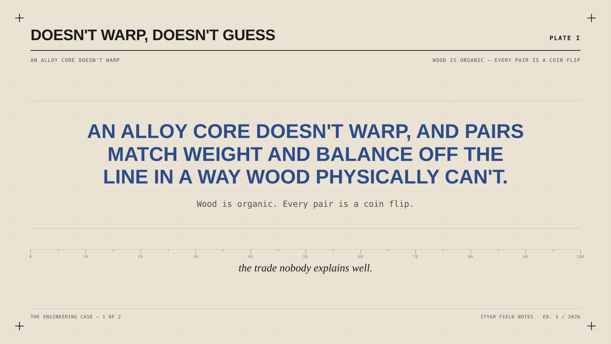 Plate: an alloy core doesn't warp, wood is organic and every pair is a coin flip