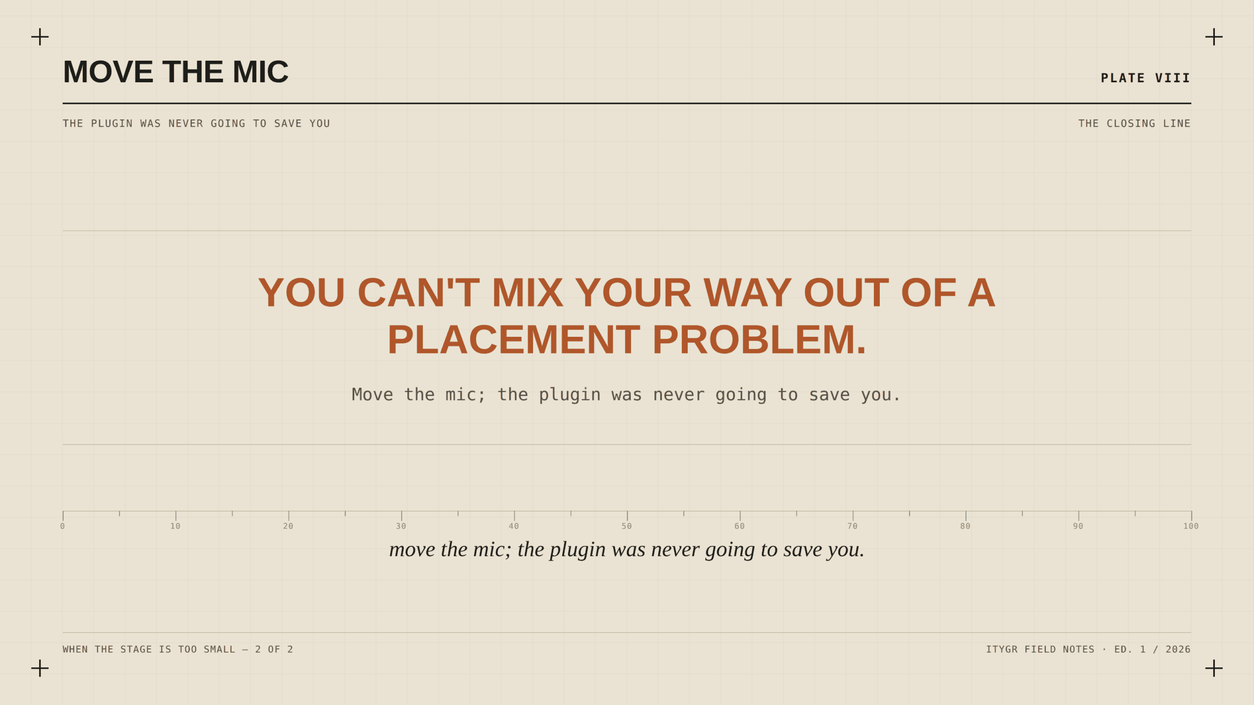 You cannot mix your way out of a placement problem; move the mic, the plugin was never going to save you