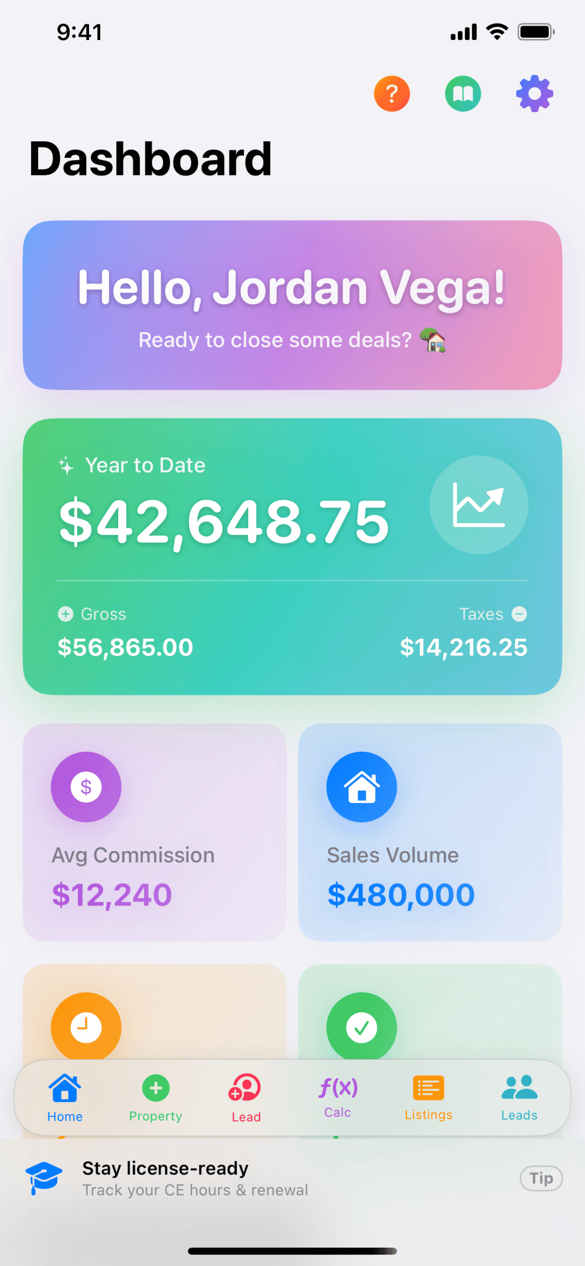 Realtor's Buddy dashboard screen
