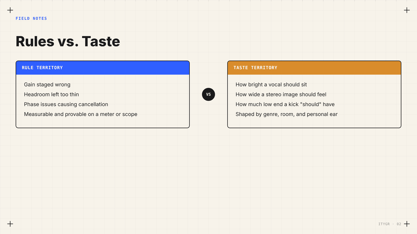 Rules vs taste