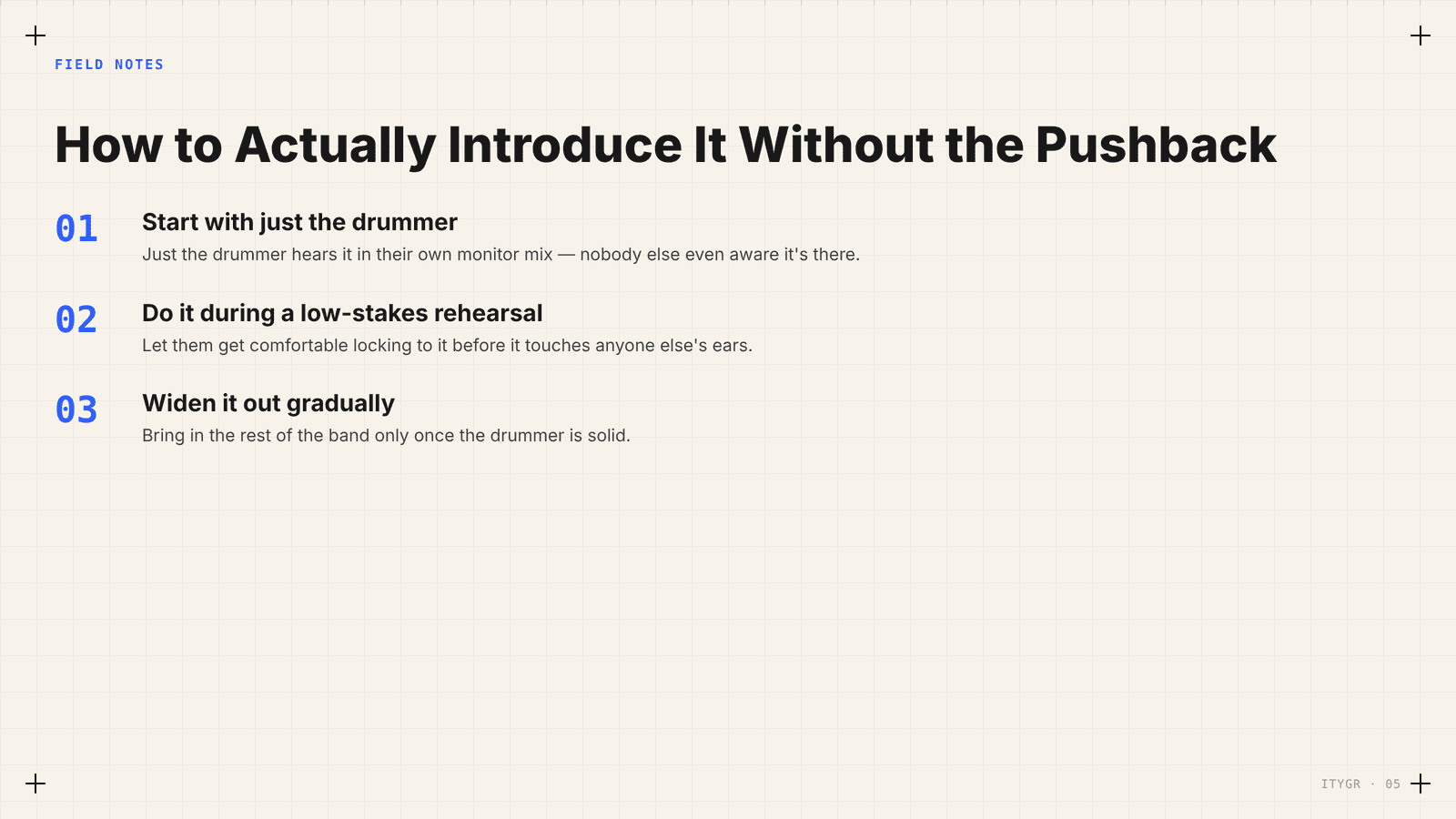 How to introduce a click track without pushback steps