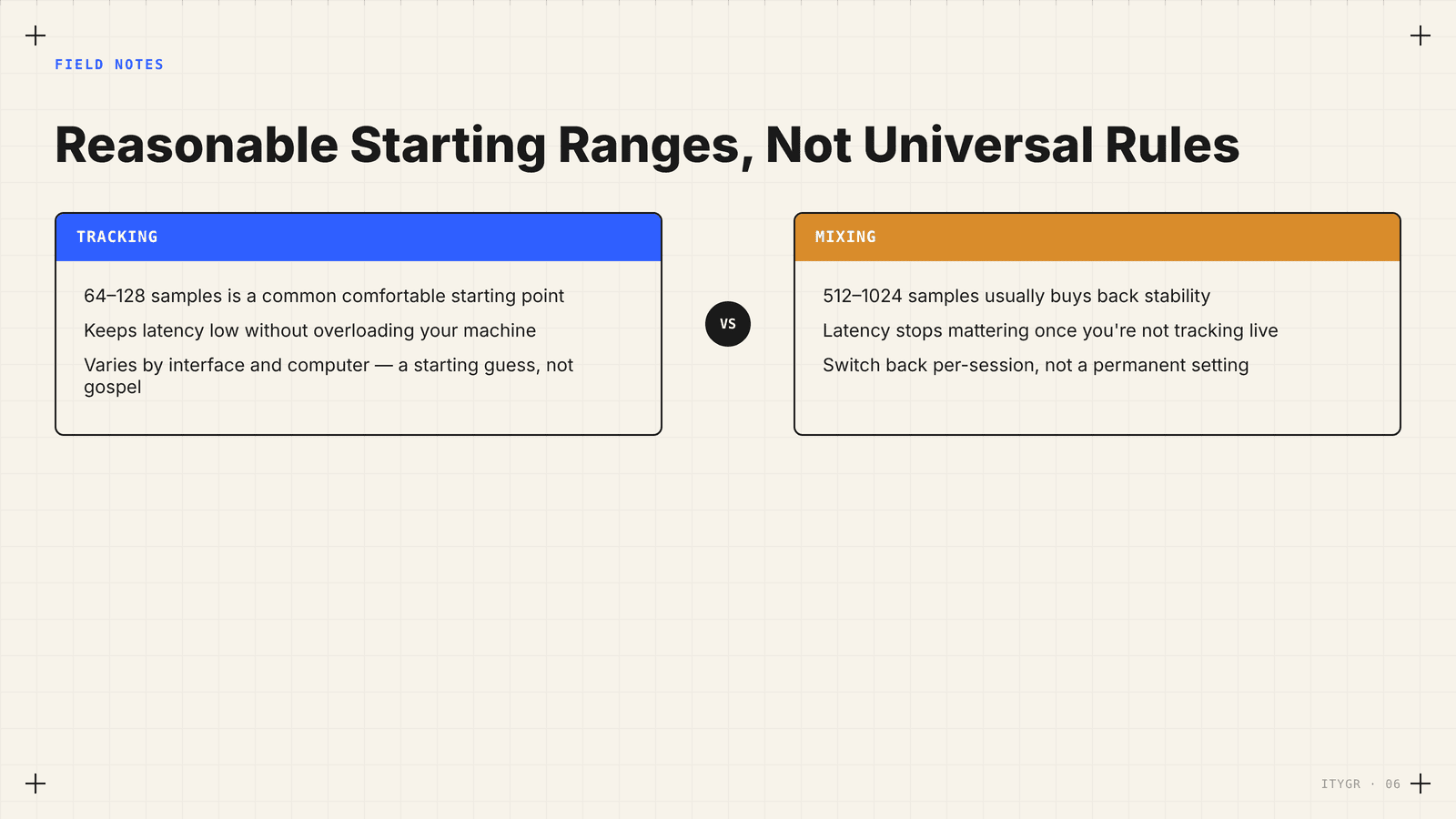 Tracking vs mixing: reasonable starting buffer ranges for each
